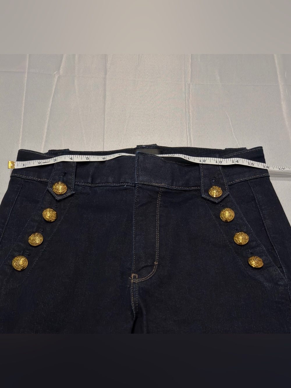 WHBM High Rise Mariner Sailor Wide Leg Jeans Size 8 Dark Wash Gold Button - Picture 11 of 11